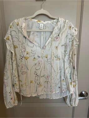 H&M White Floral Long Sleeve Peasant Blouse